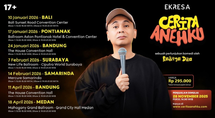 Penjualan tiket akan dibuka mulai 28 November 2025 untuk 7 Tanggal Show di Bali, Pontianak, Bandung, Surabaya, Samarinda dan Medan